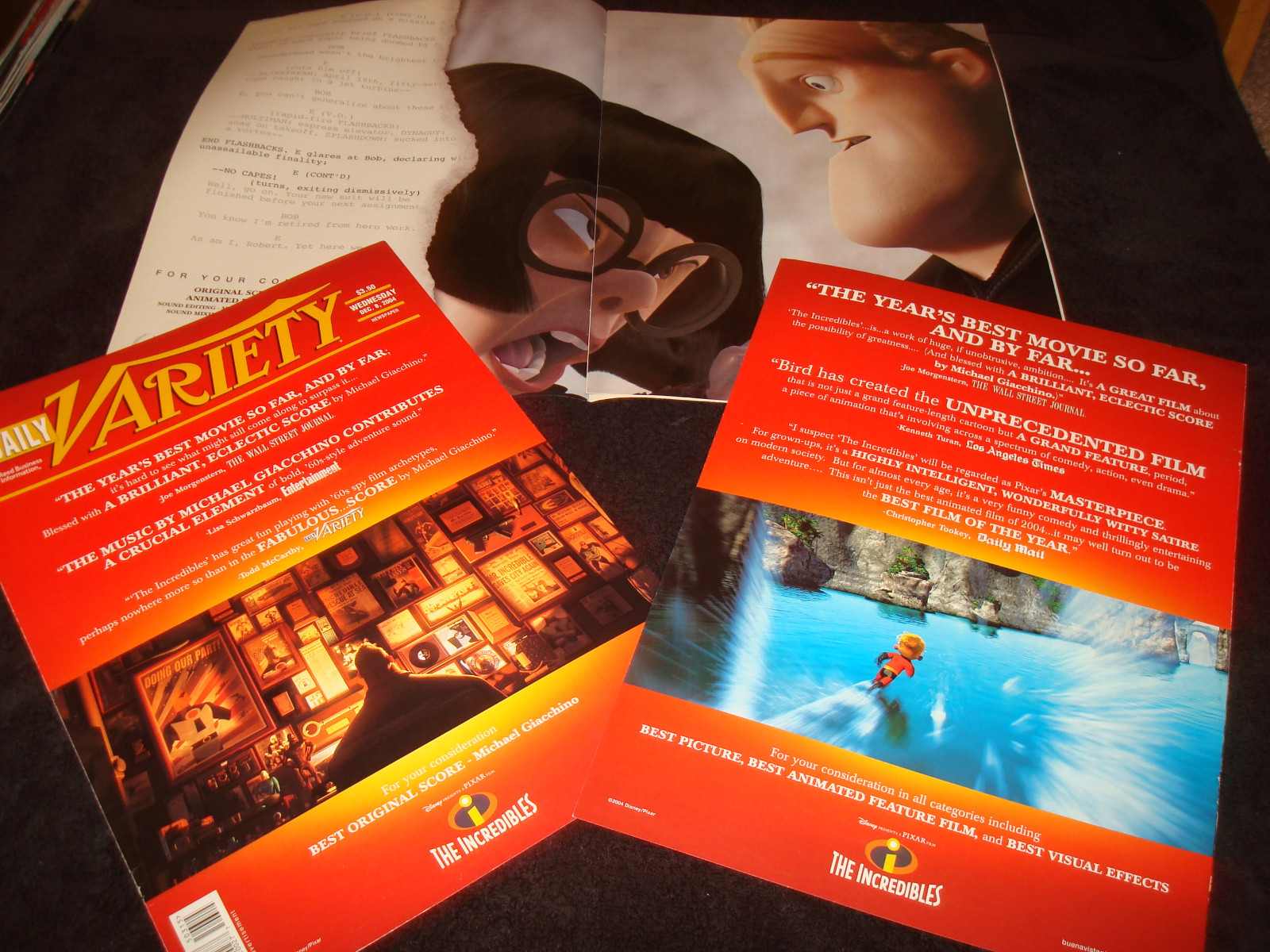 THE INCREDIBLES three Oscar & Annie Award ads with Dash, Mr. Incredible, Pixar
