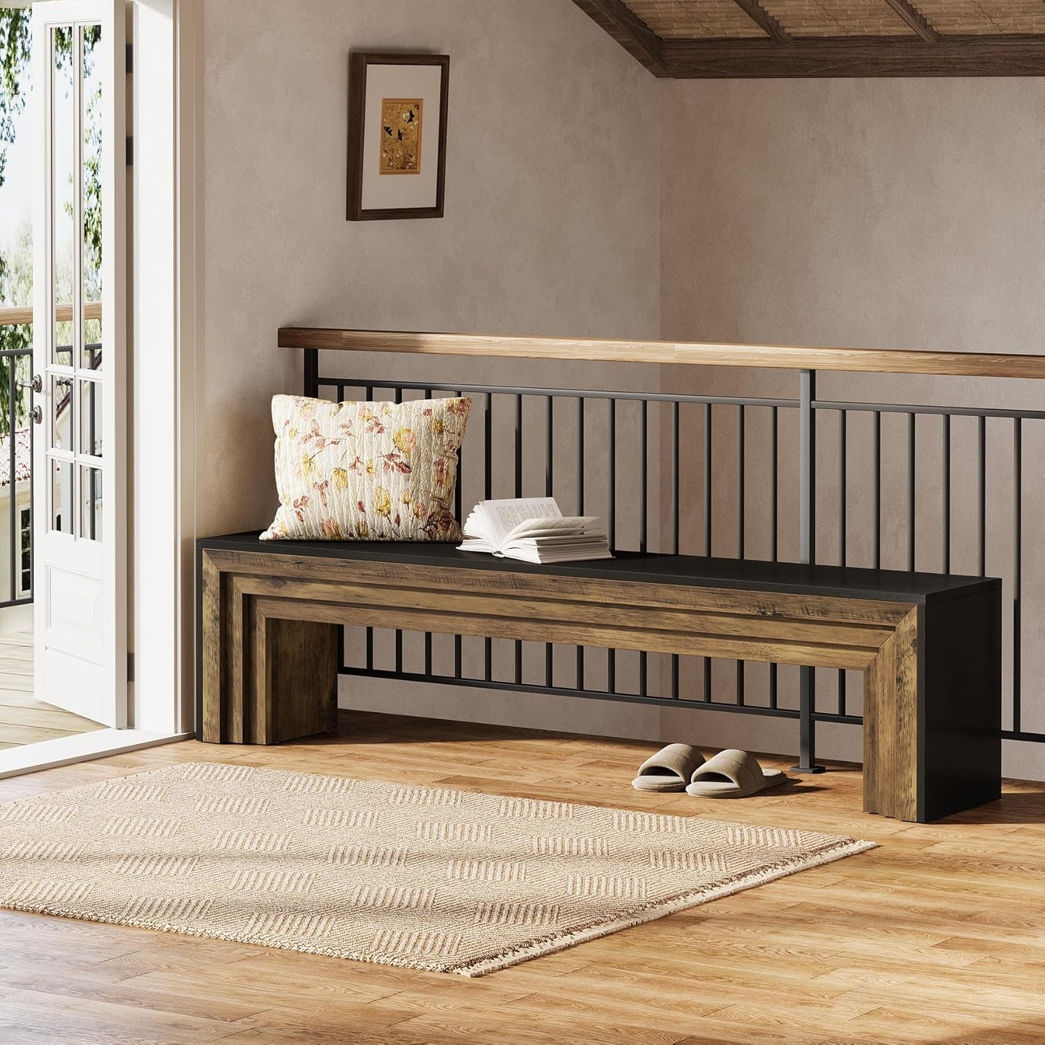 71" Modern Entryway Bench Farmhouse Wooden Shoe Bench Indoor Seating for Hallway