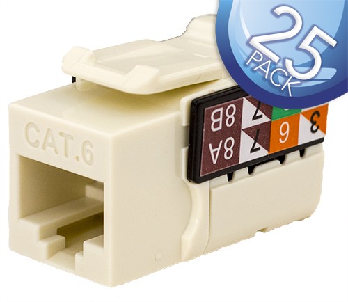Vertical Cable CAT6 RJ45 Keystone Jack Network Connector - Almond - 25 Pack