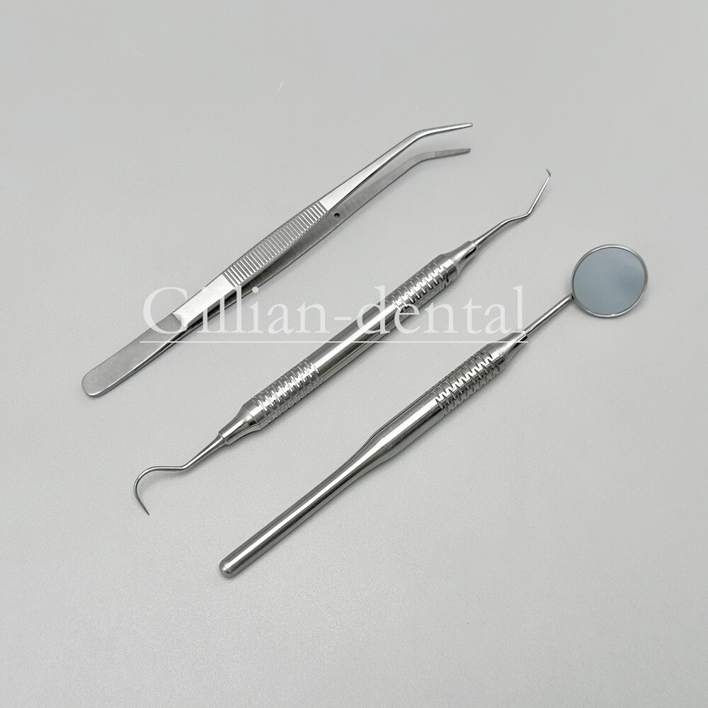 3pcs Dental Basic Instruments Set Tweezer Explorer Mirror Plier Stainless Steel