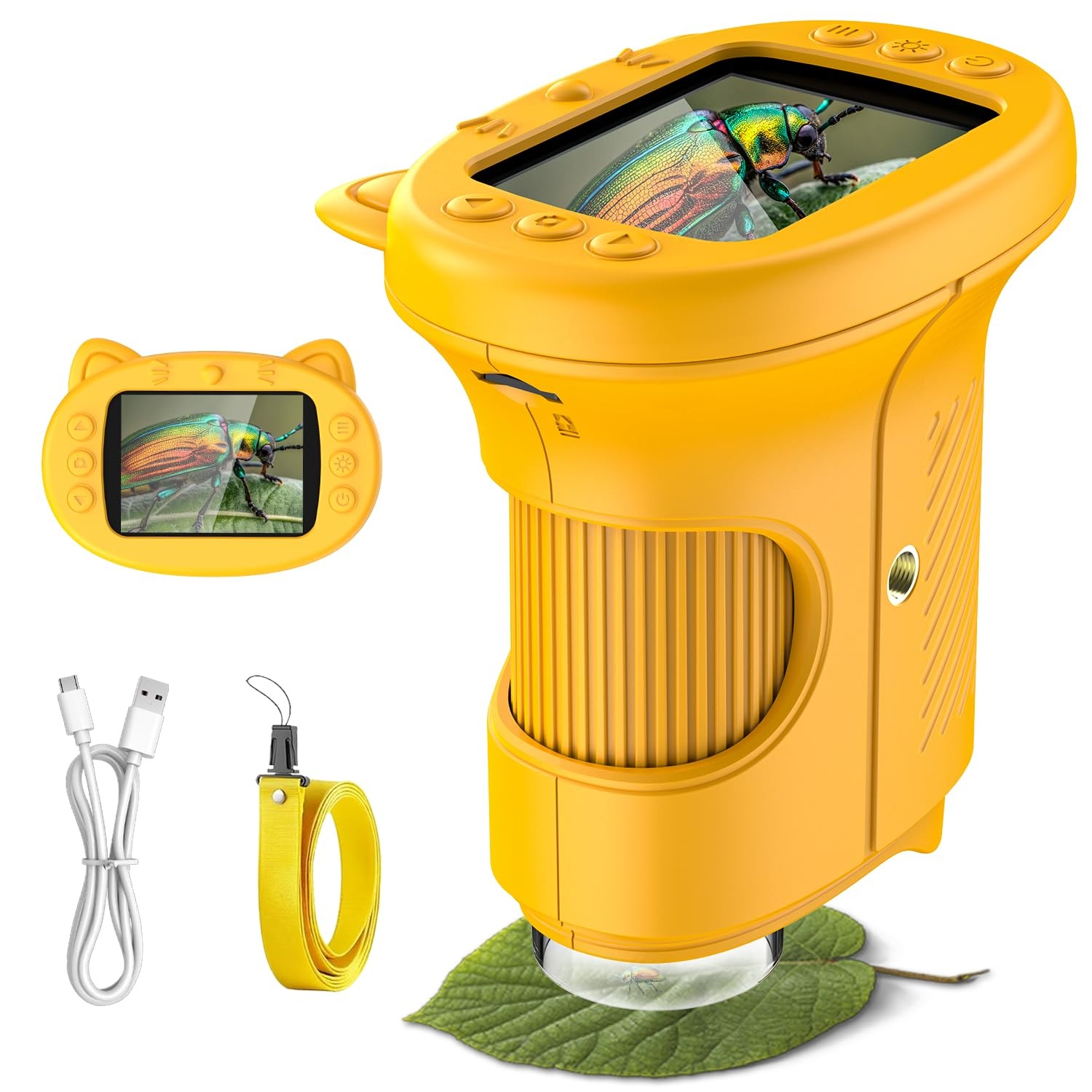 Kids Microscope, 1000X Portable Mini Pocket Microscope with 2.4″ IPS Screen & 8