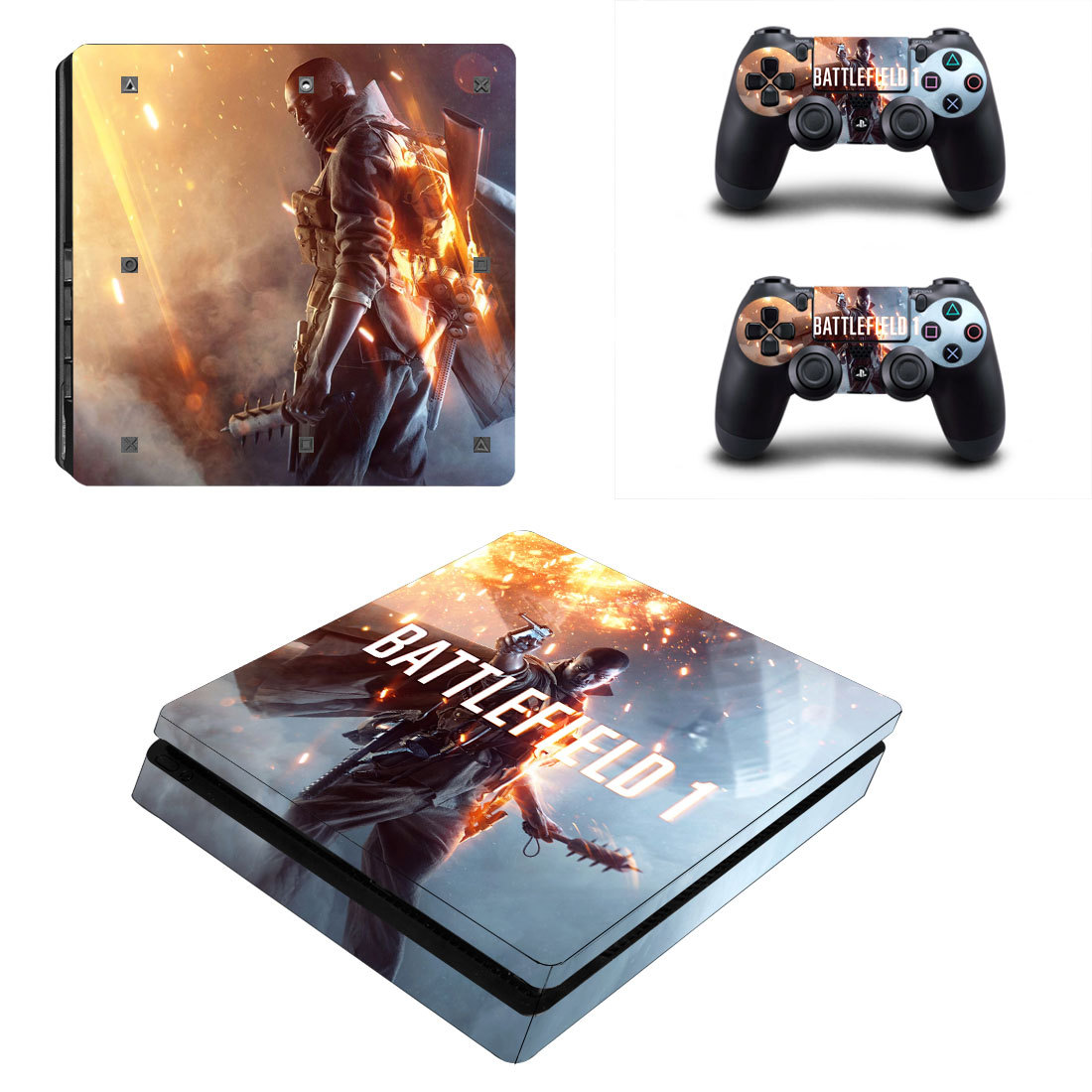 Sony PS4 Slim Console and Controller Skins / Decal -- Battlefield 1 (#0175)
