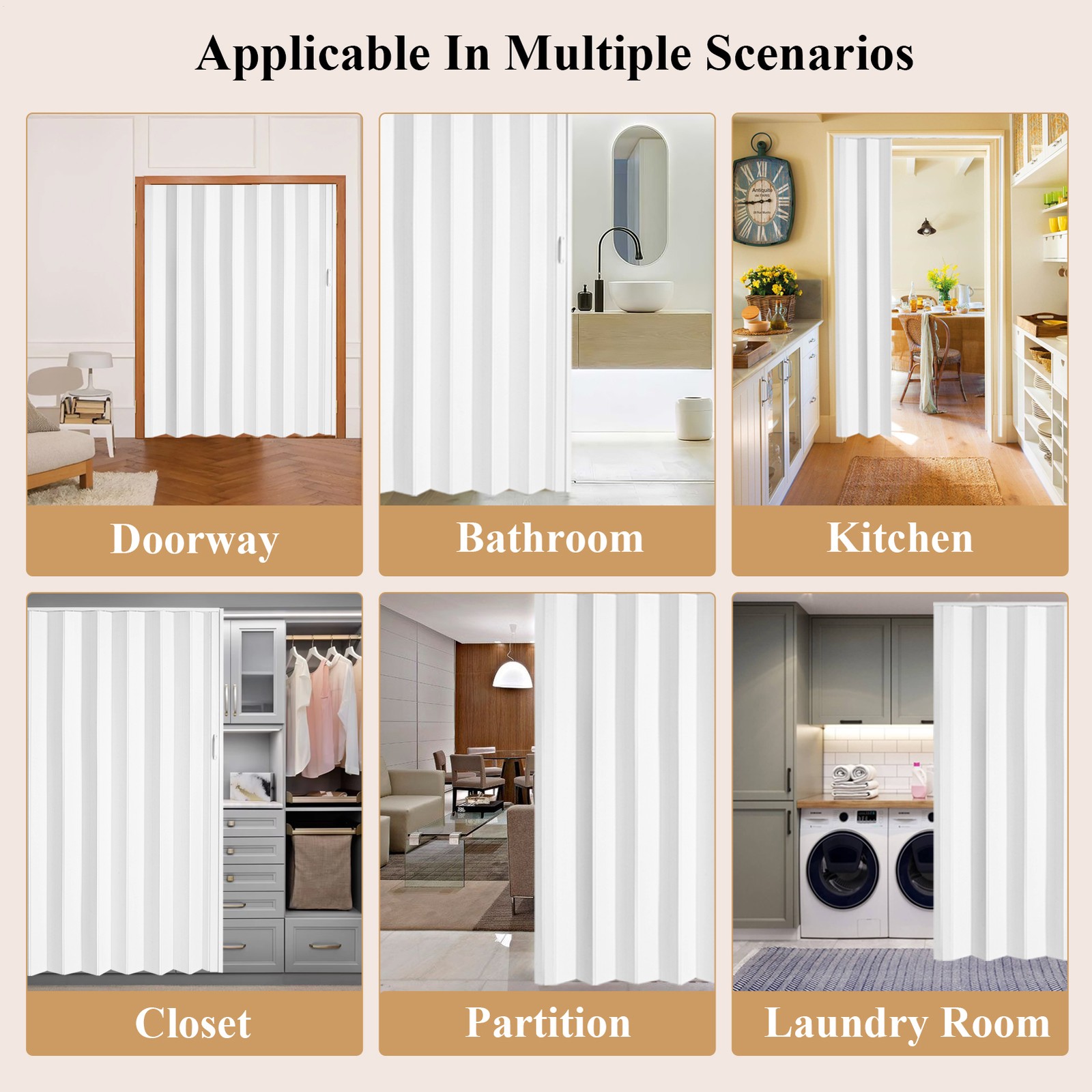 60X80in White PVC Accordion Door Interior, with Simple installation and Hardware