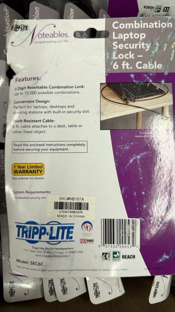 Tripp Lite Laptop Security Lock Combination Theft Deterrent Cable 6ft 6' (SEC6C)