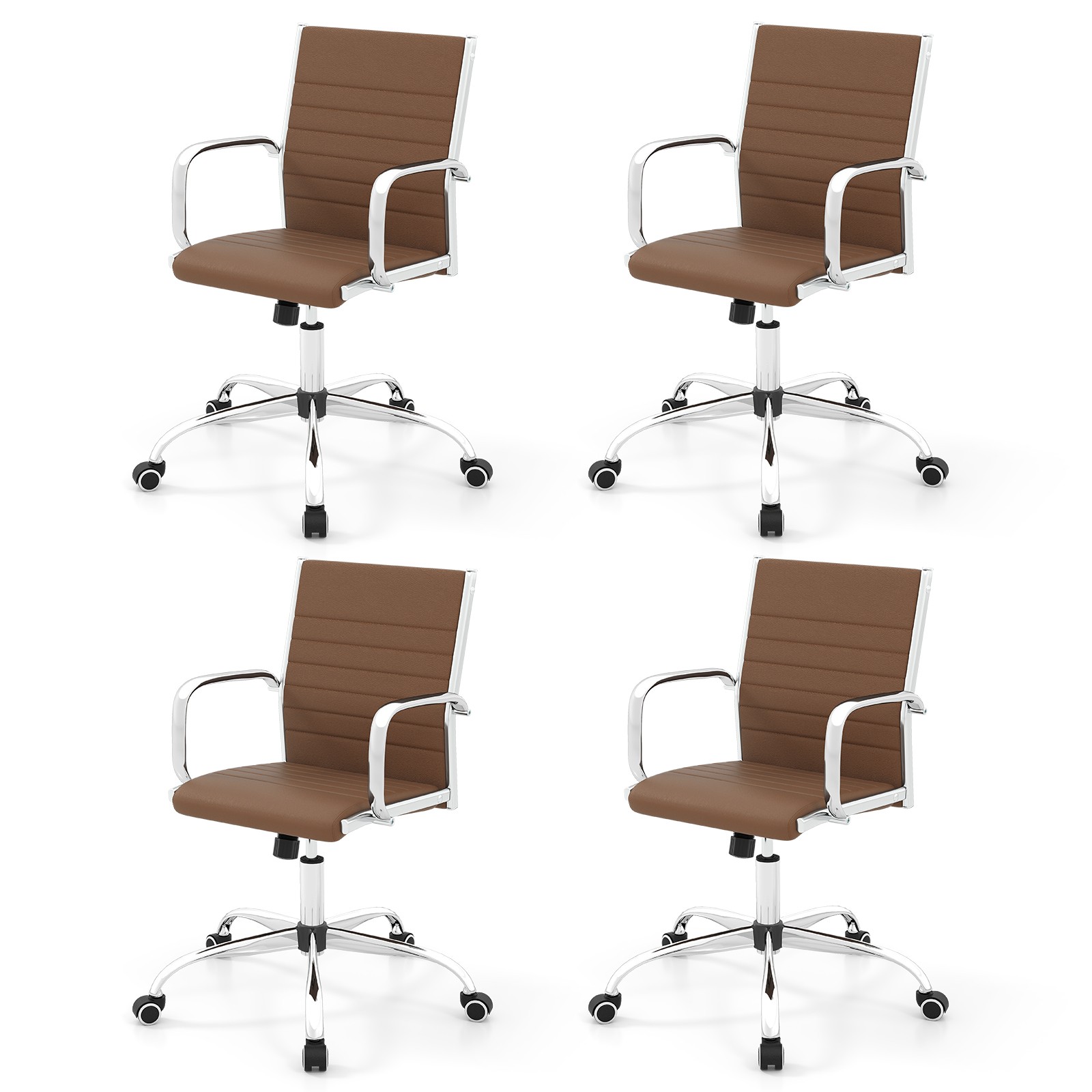 Office Chair Set of 4 Height Adjustable PU Leather Desk Chair w/Rocking Function