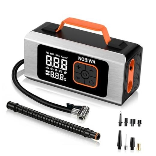Tire Inflator Portable Air Compressor with High-Capacity Battery, 100% Duty