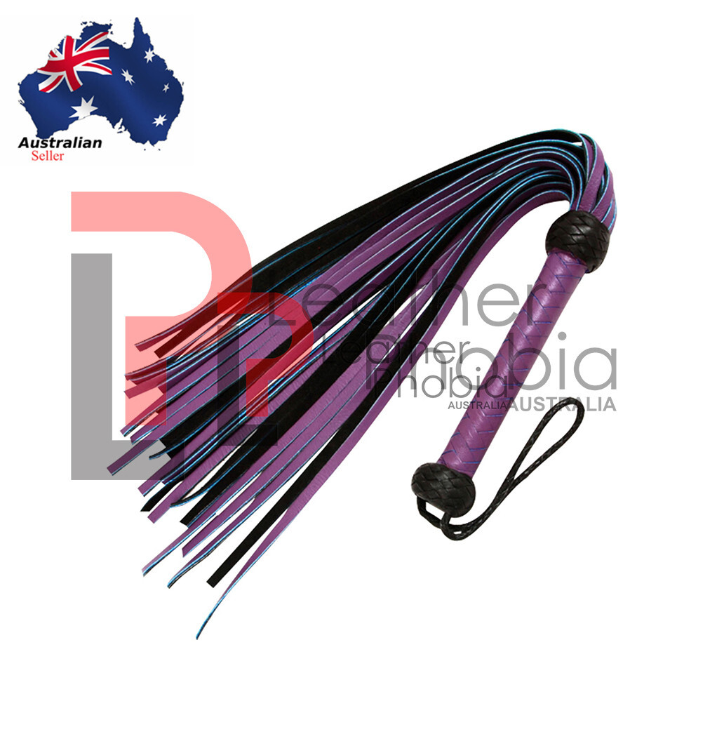 Double Plated Flogger Heavy Duty Purple & Black Genuine Leather Flogger Whip