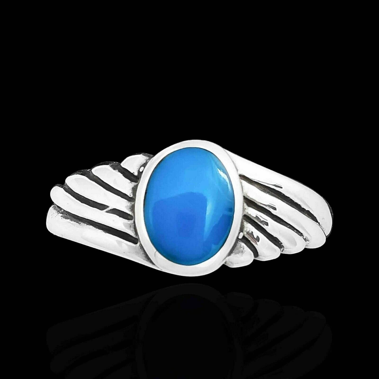 Sun Flare Ring, Blue Resin, 925 Sterling Silver, Size 5