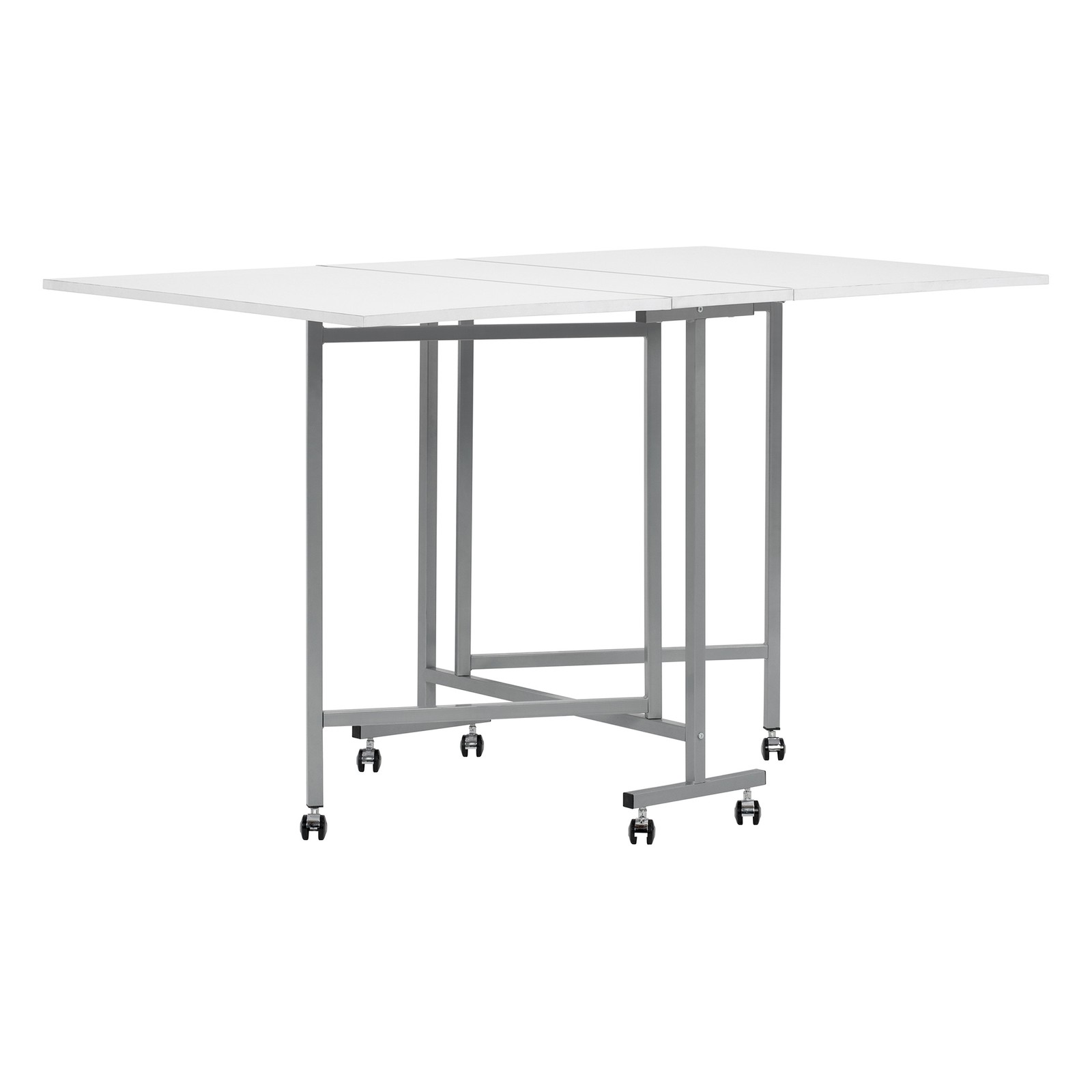 Sew Ready Folding Craft and Cutting Standing Table with Wheels, Silver/White