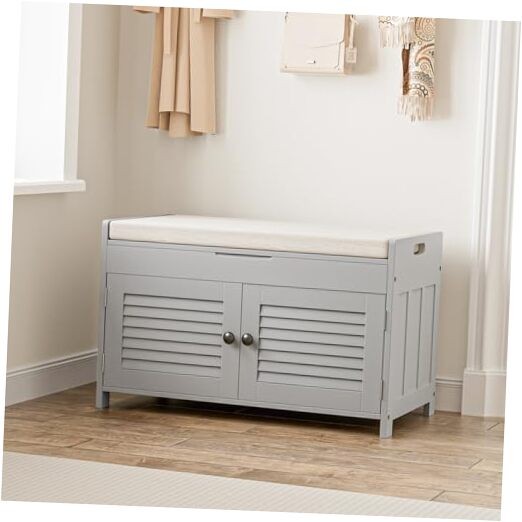Shoe Storage Bench with Lift Top Storage, Entryway Bench with Cushioned Grey