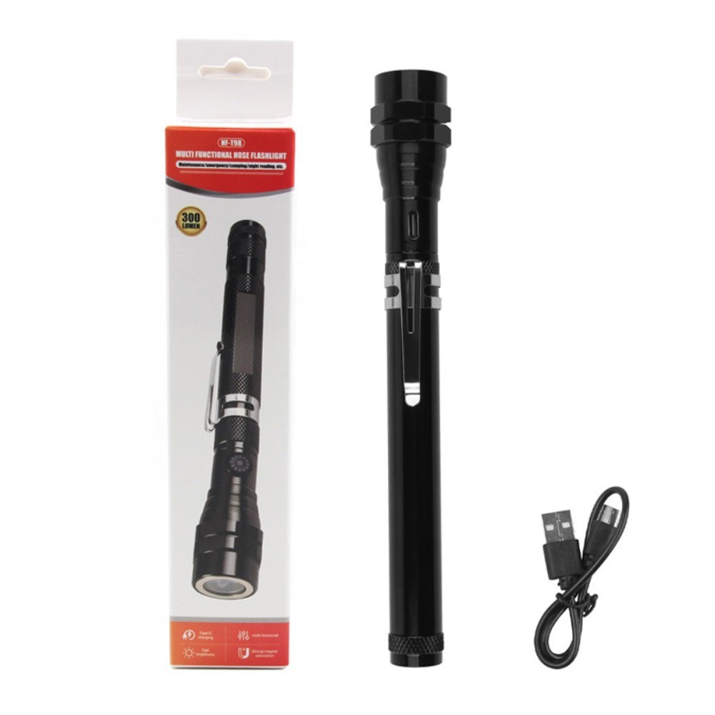 Extendable LED Flashlight with Flexible Rod Magnetic Head and Rechargeable