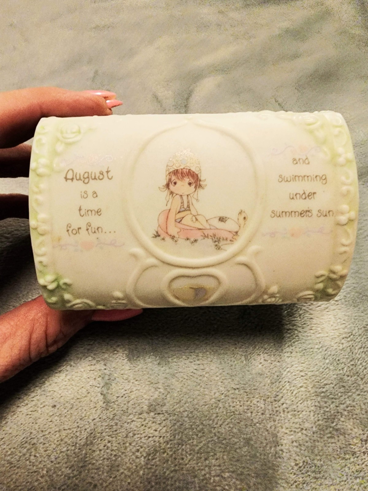 1995 Precious Moments March  Treasure Chest Trinket box no jewel heart