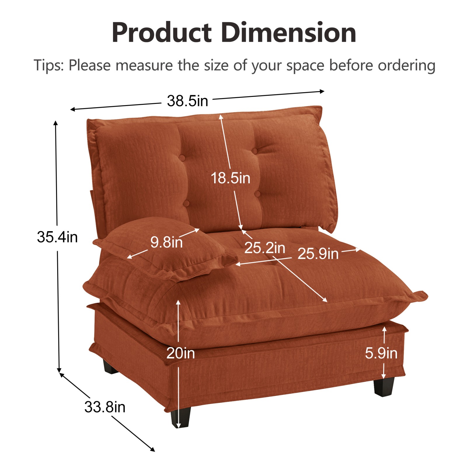 Modular L-Shaped Sofa Chenille Fabric Orange 1 Seat