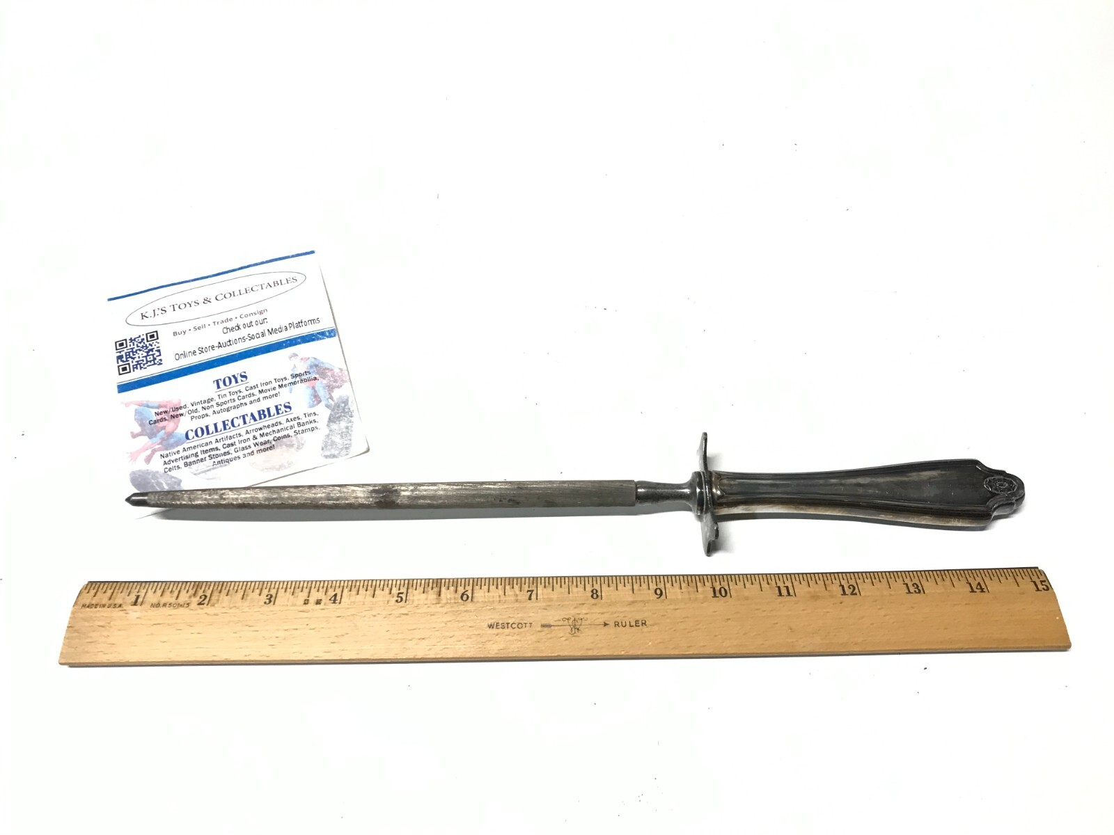Vintage Knife Sharpener Sterling Silver Handle As Scene in Picture 15" long