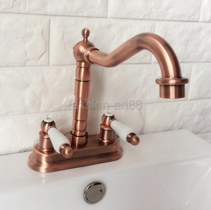 Antique Red Copper 4" Centerset Bathroom Two Holes Basin Faucet Sink Tap frg043