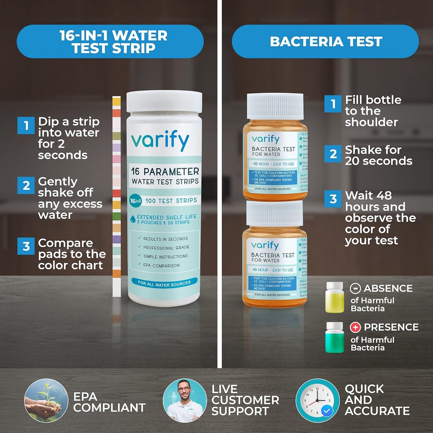 Varify 17in1 Complete Drinking Water Test Kit - 100 Strips + 2 Bacteria...