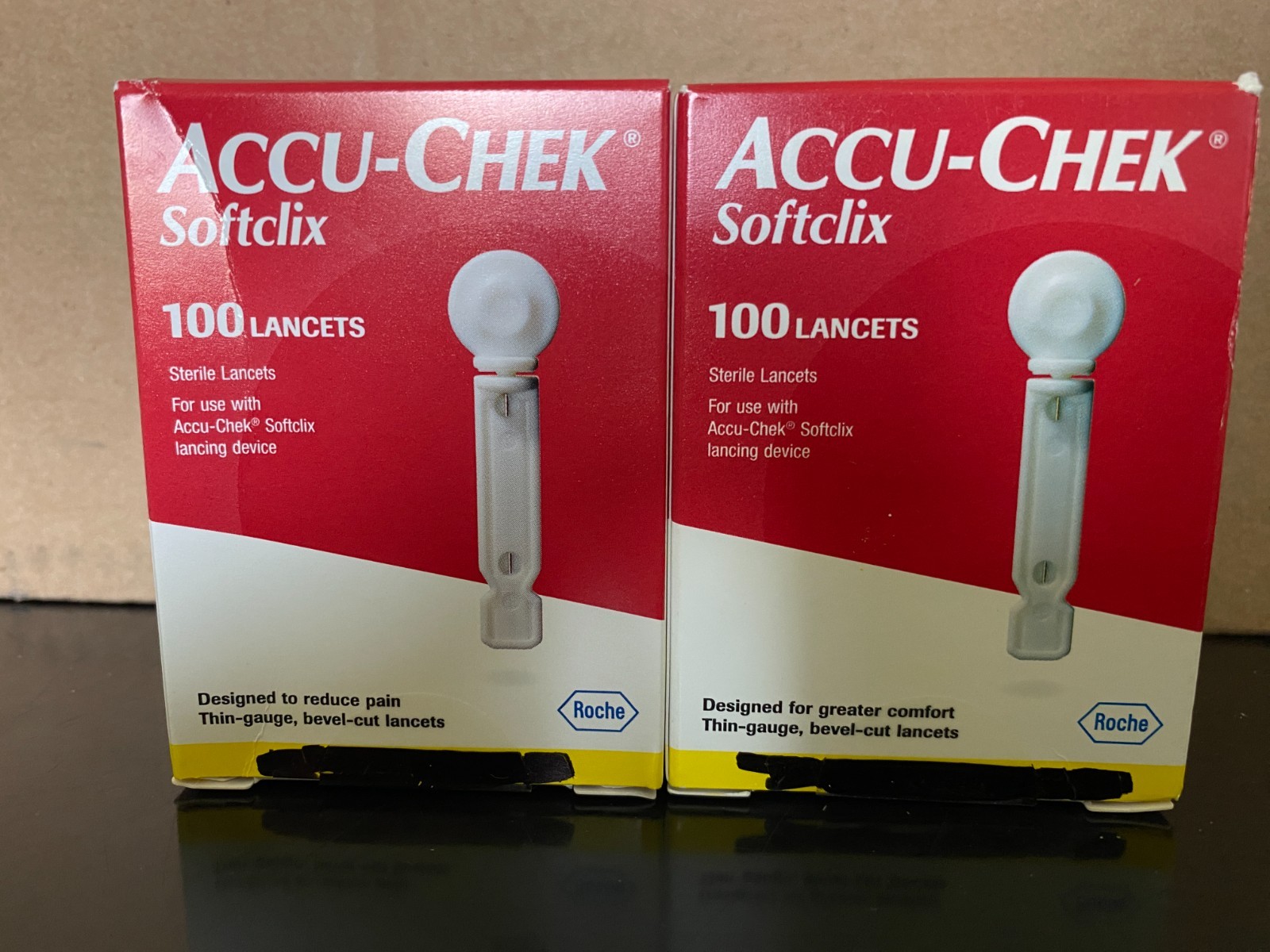 Accu-Chek Softclix two boxes. Each box has 100 Lancets