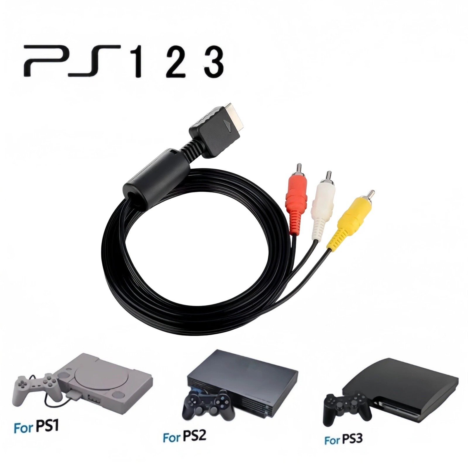 6FT AV Cable for Sony PS1 PS2 PS3 RCA Composite Audio Video TV Adapter Cord