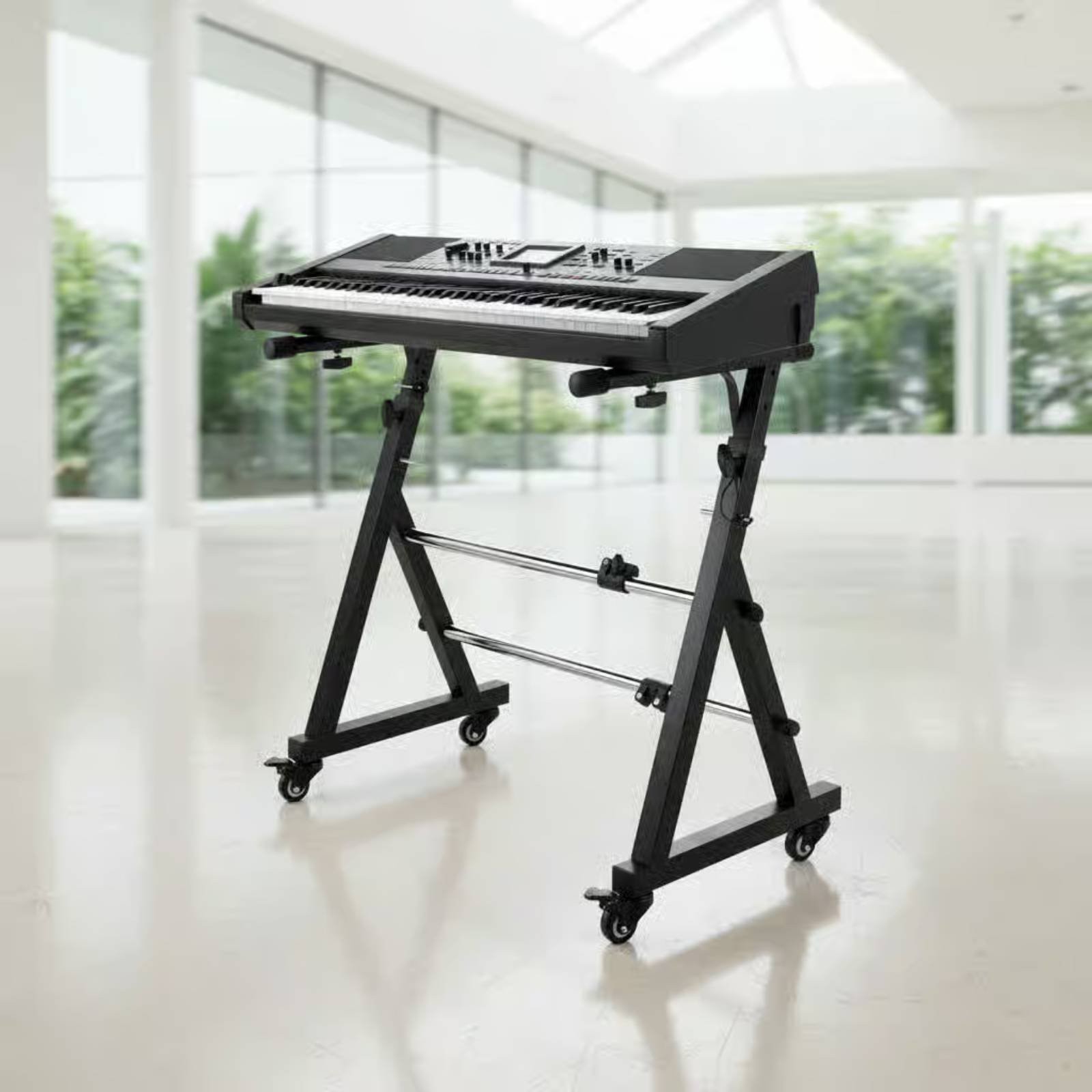 Rolling Keyboard Stand Sturdy Metal Frame Z-Shaped Piano Designed