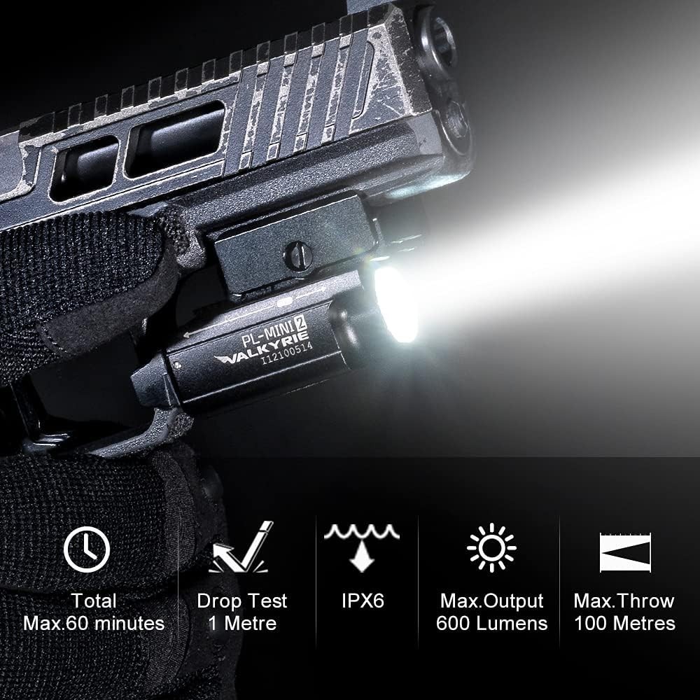 Compact 600 Lumen Pistol Weapon Light USB Rechargeable