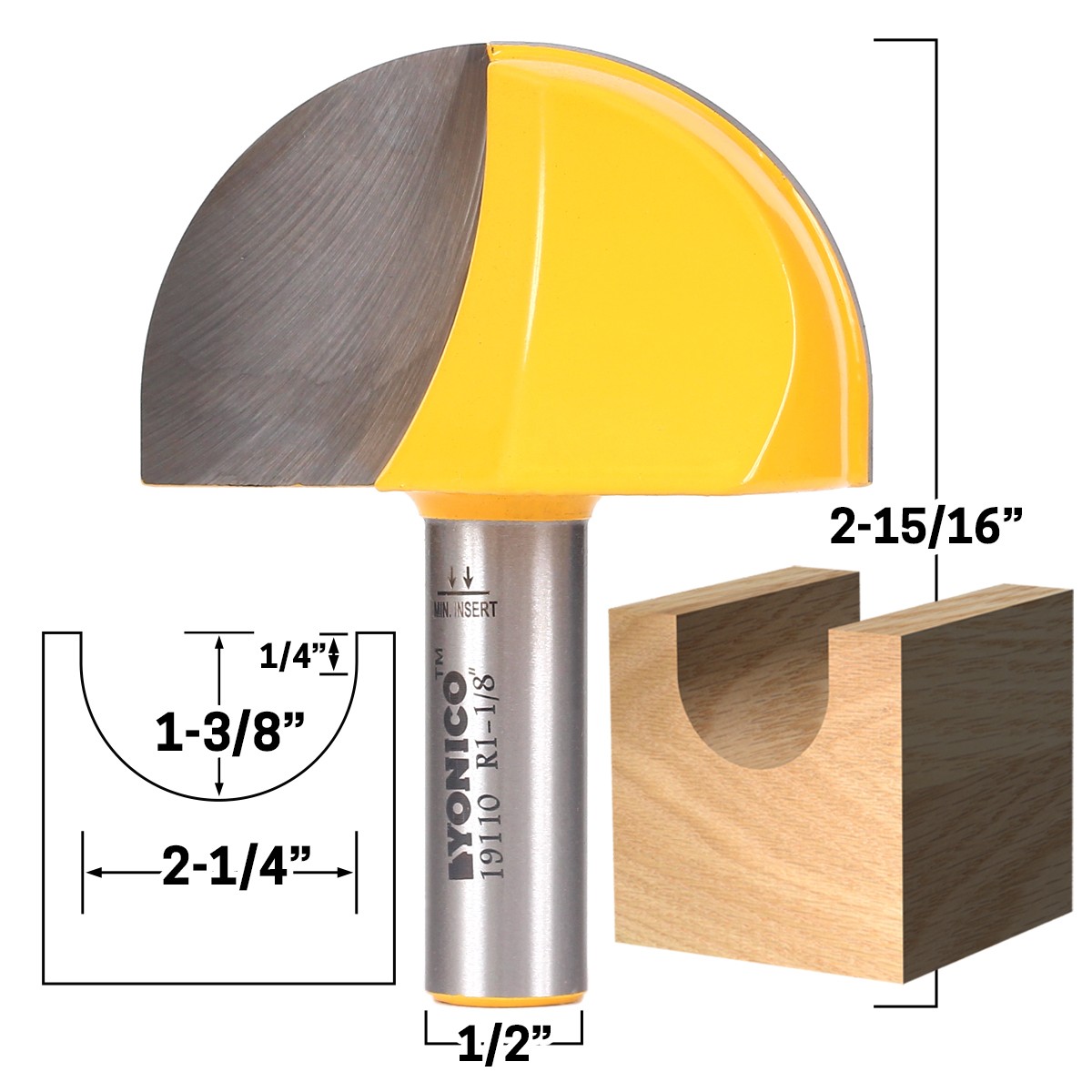 2-1/4" Diameter Core Box Router Bit - 1/2" Shank - Yonico 19110