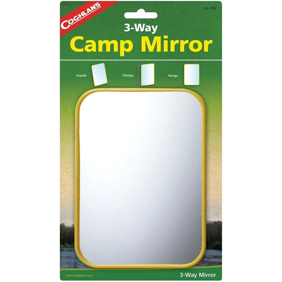 Coghlan's 3-Way Camp Mirror, Colorful Plastic, Clamps w/Hook Signal Survival 650