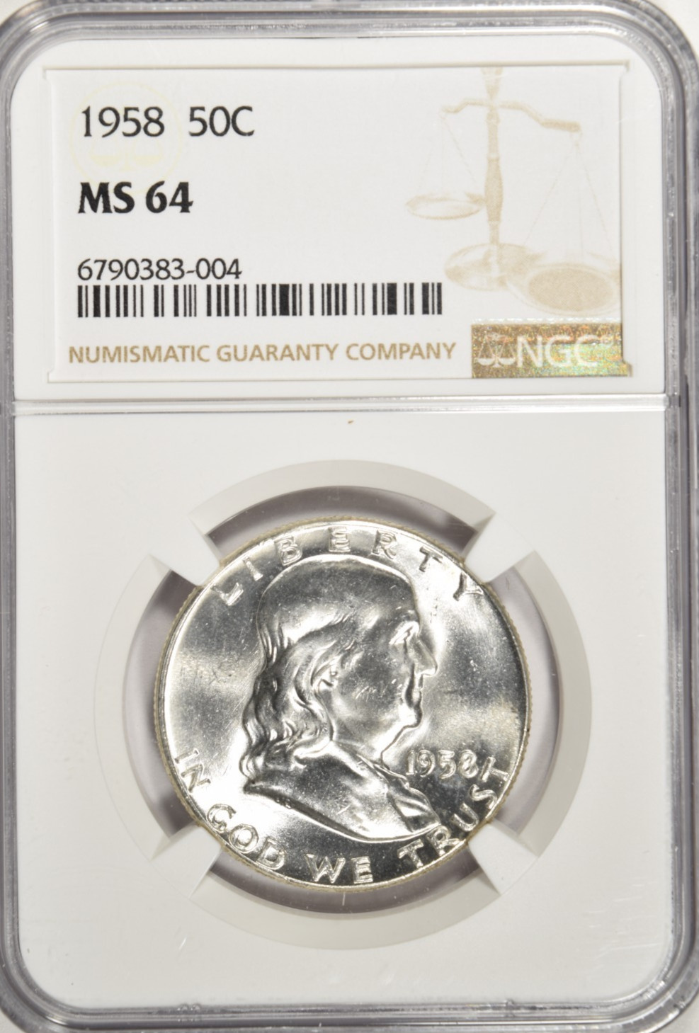 1958 FRANKLIN HALF DOLLAR ~ NGC MS64 ~ BRIGHT WHITE!