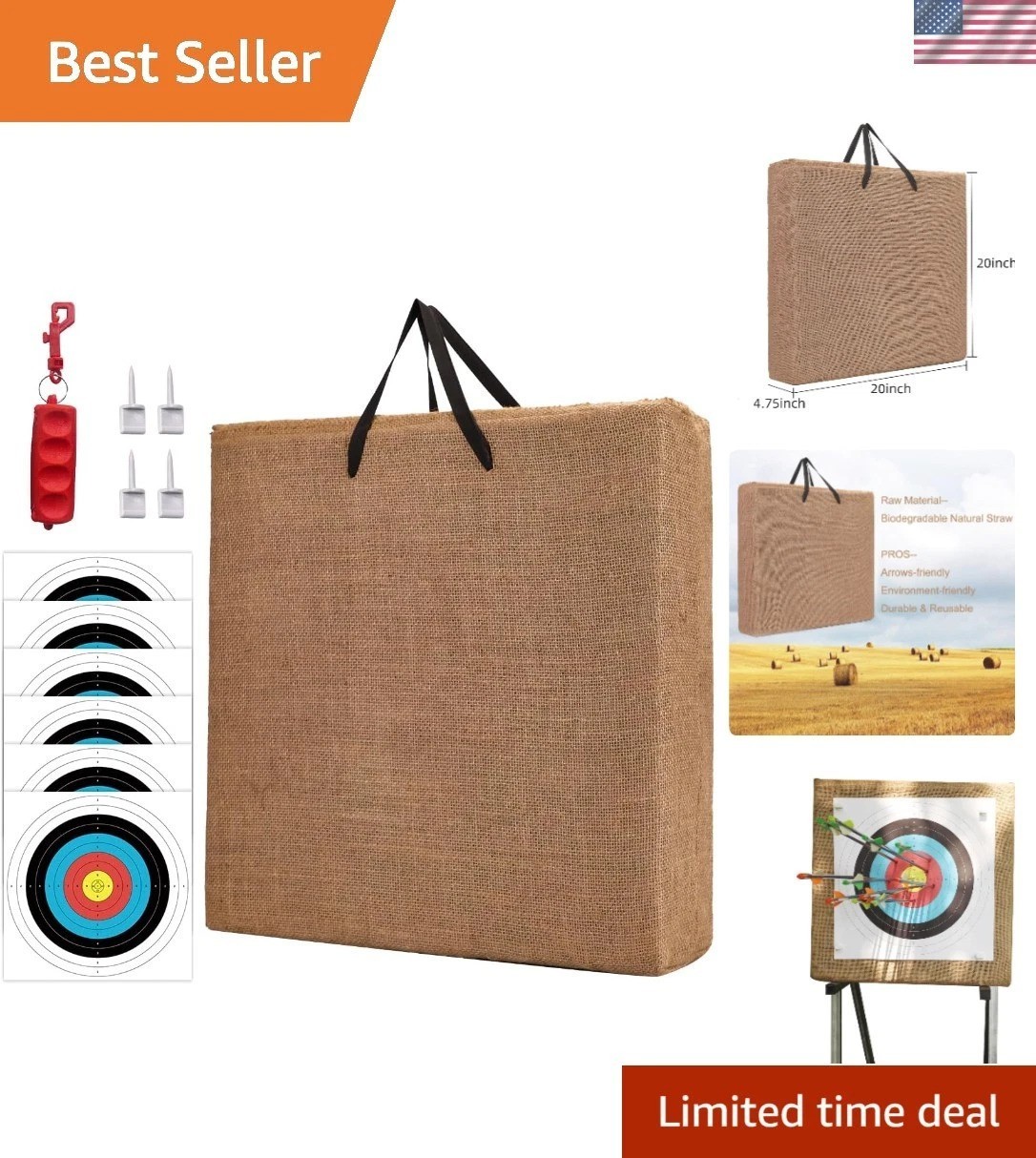 20'' Rectangular Straw Target for Archery - Ideal for Recurve & Traditional Bows