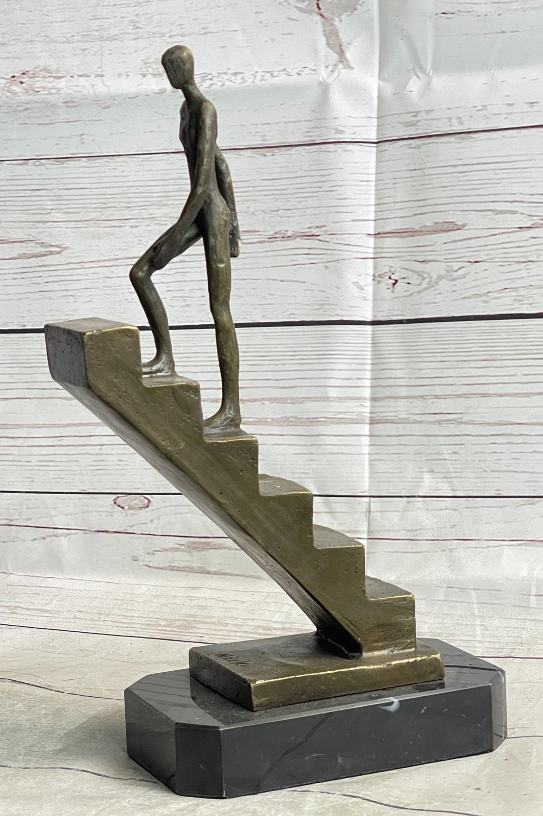 Signed Nick Mid-Century Stair Climbing Bronze Statue: Handcrafted Home Artwork