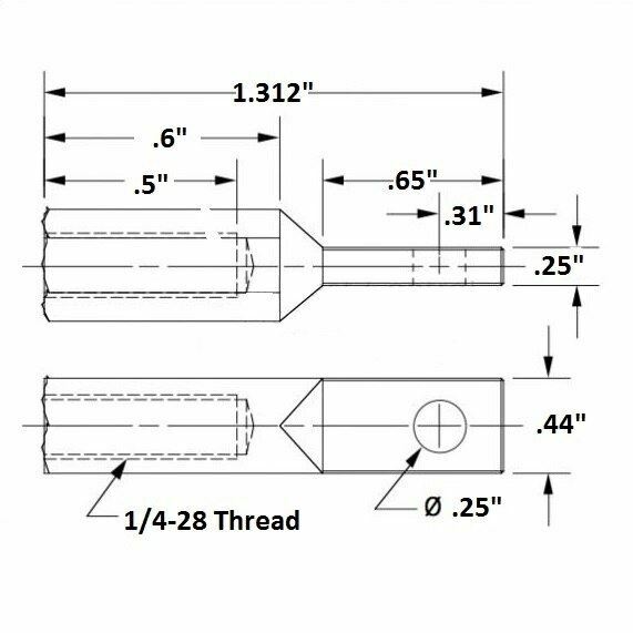 Plain Rod End, 1/4-28 thread, 1/4" hole (short body)