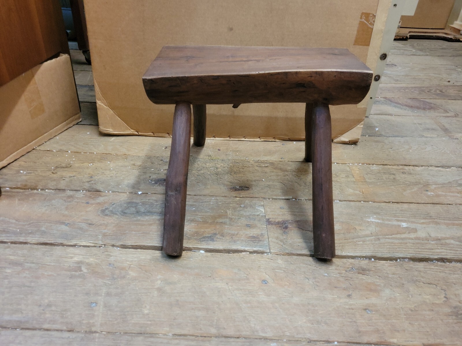 Vintage Handmade Hand Carved  Wood Tree Small Bench Stool Milking Stool