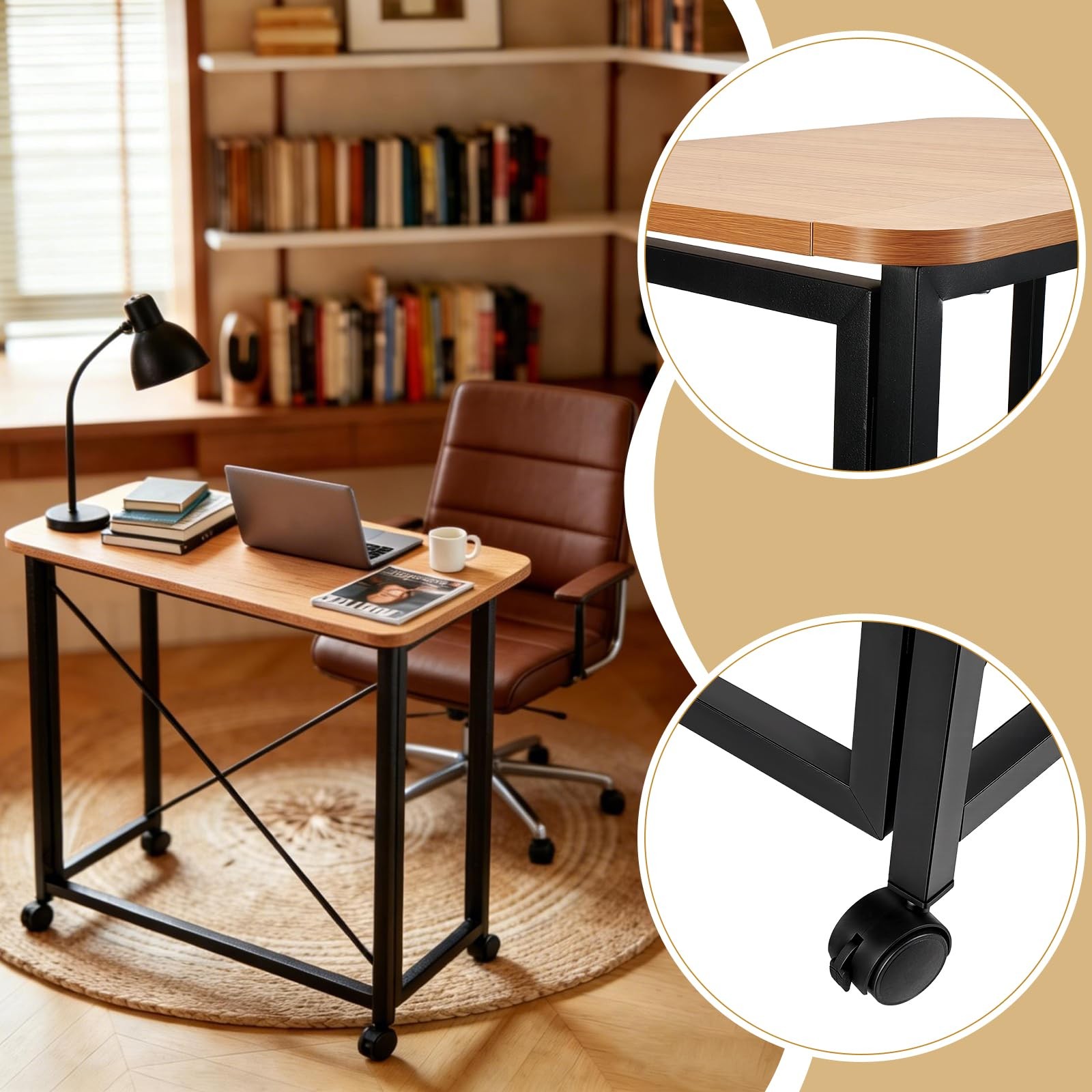 23.6Inch Folding Laptop Cart Table, Mobile Small Rolling Computer Desk for Po...