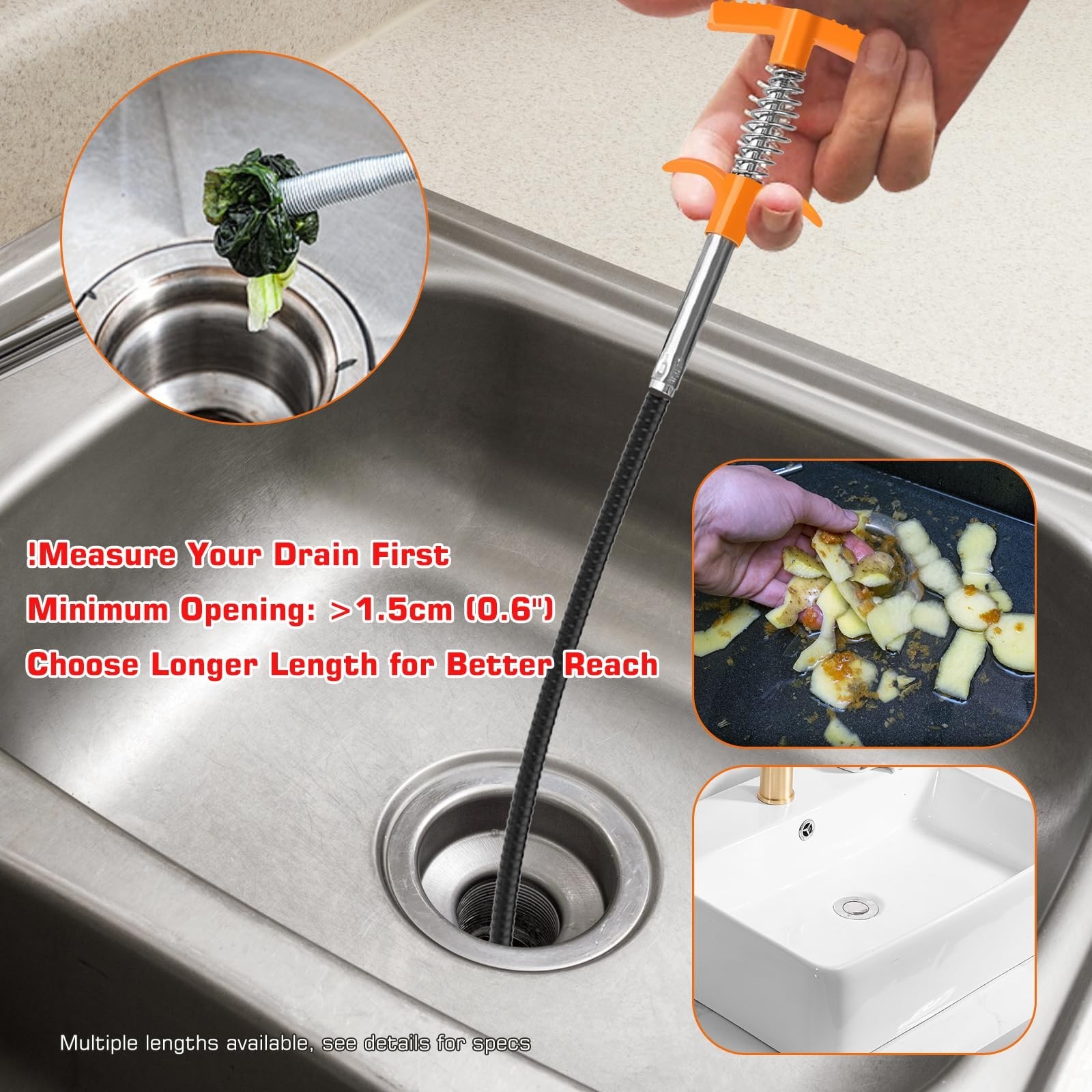 New Upgrade 35 inch Drain Snake Hair Drain Clog Remover Tool - Sink Drain Cle...