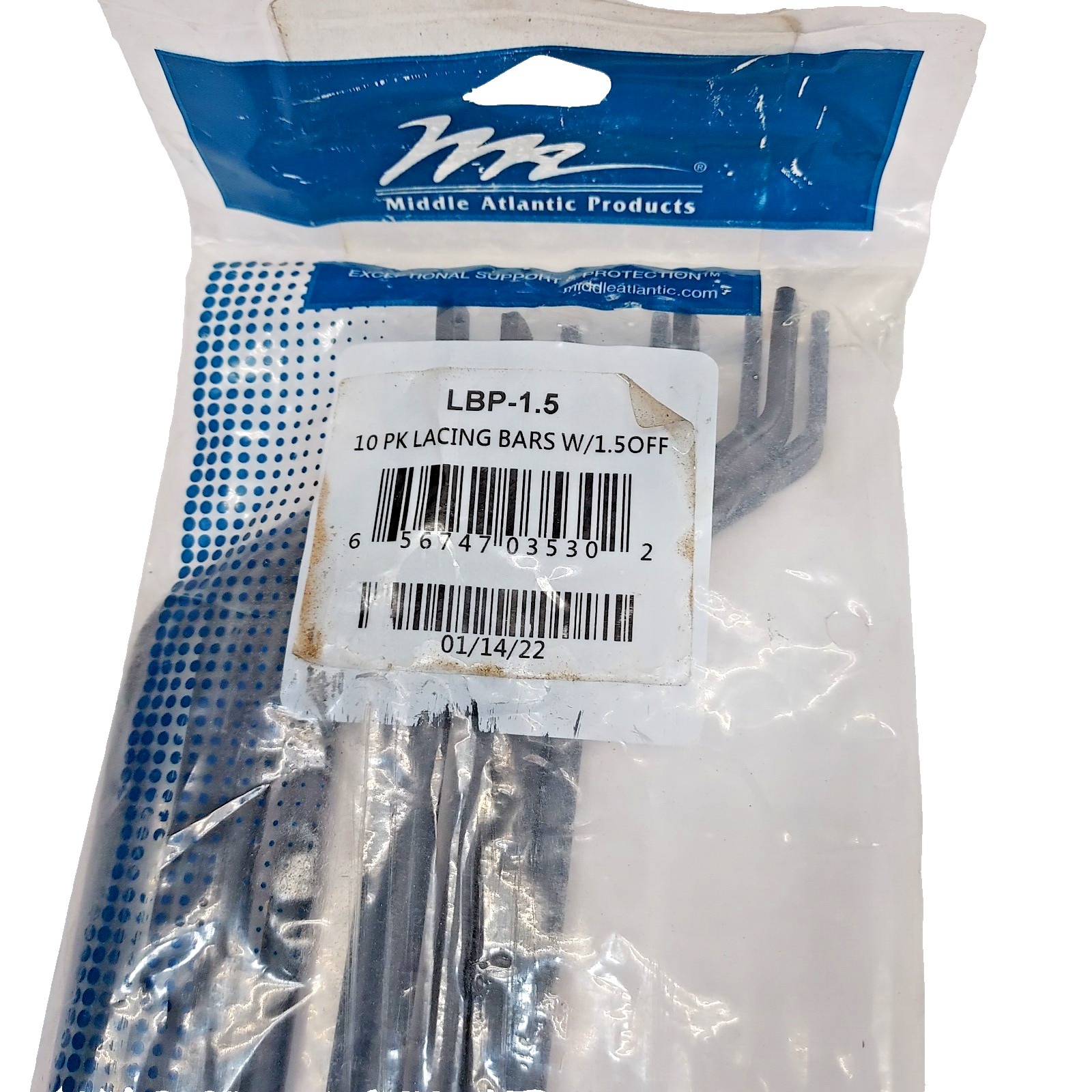 10-Pack  Middle Atlantic LBP-1.5  1-1/2" Offset Round Rod Horizontal Lacing Bars