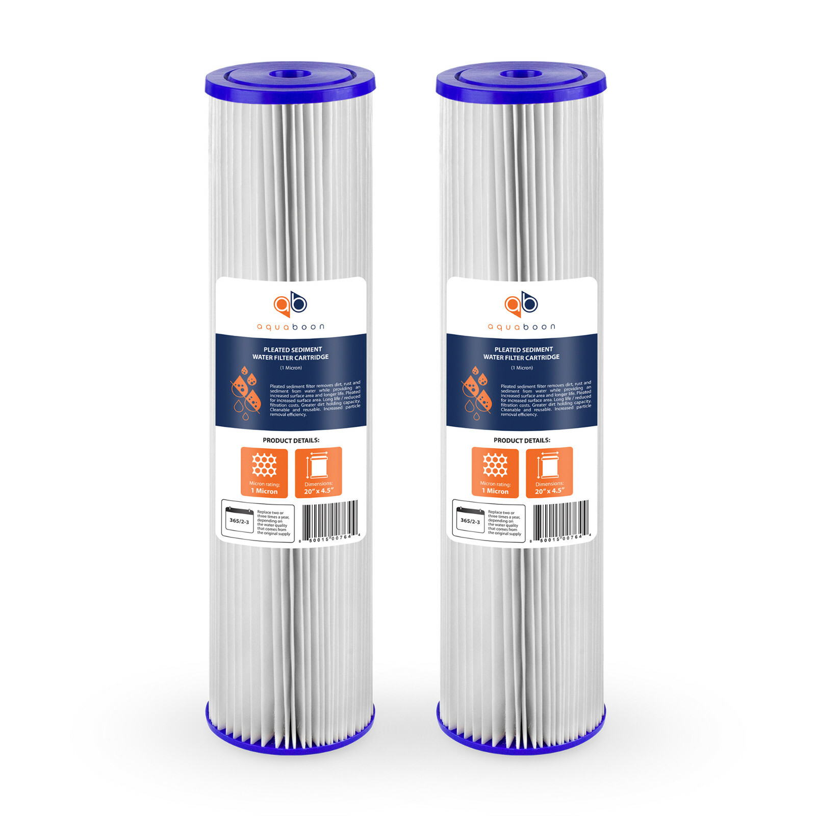 2PK of Big Blue 1µm Pleated Washable Sediment Water Filter 20"x4.5" by Aquaboon