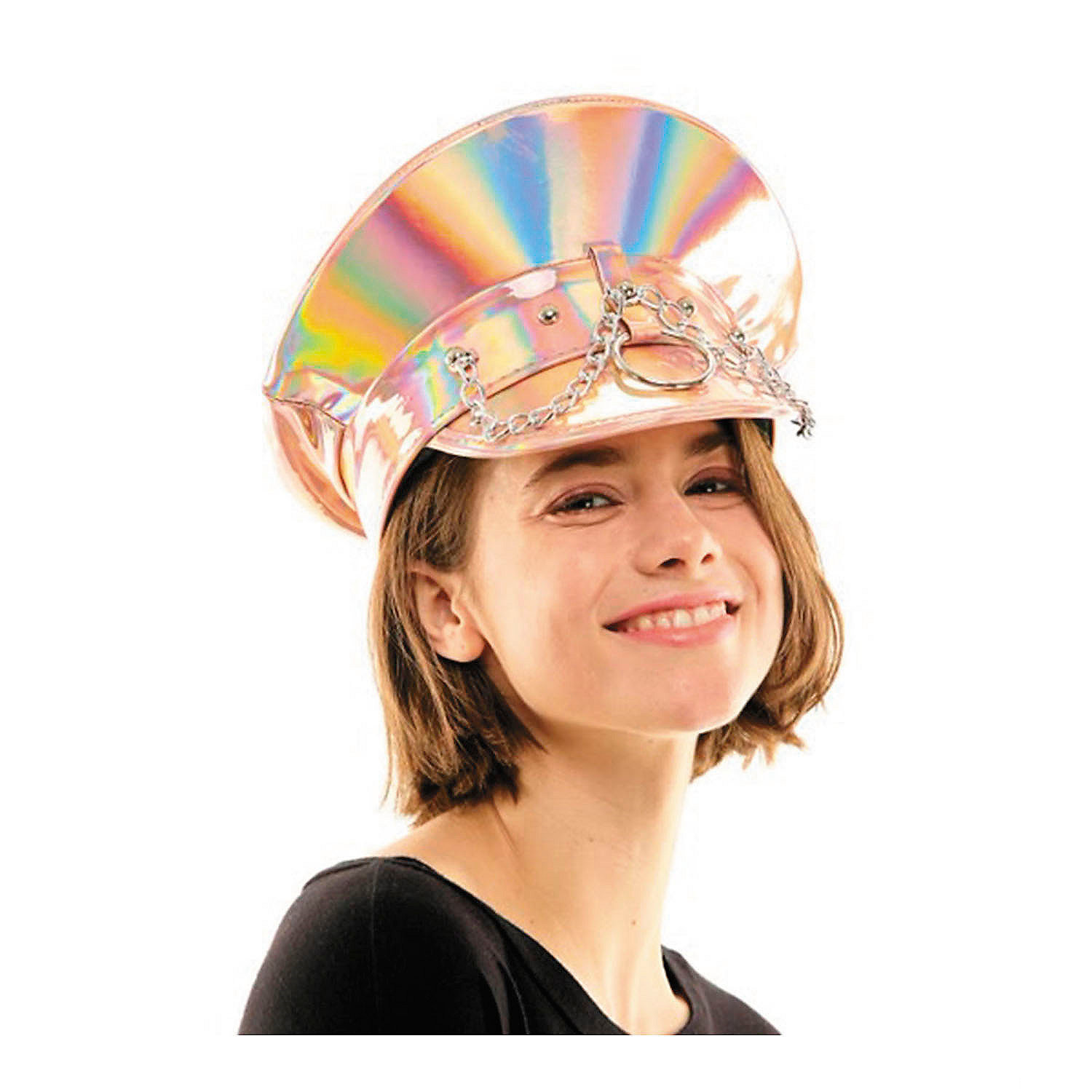 Pink Iridescent Captain Hat with Silver Chains - Morris Costumes