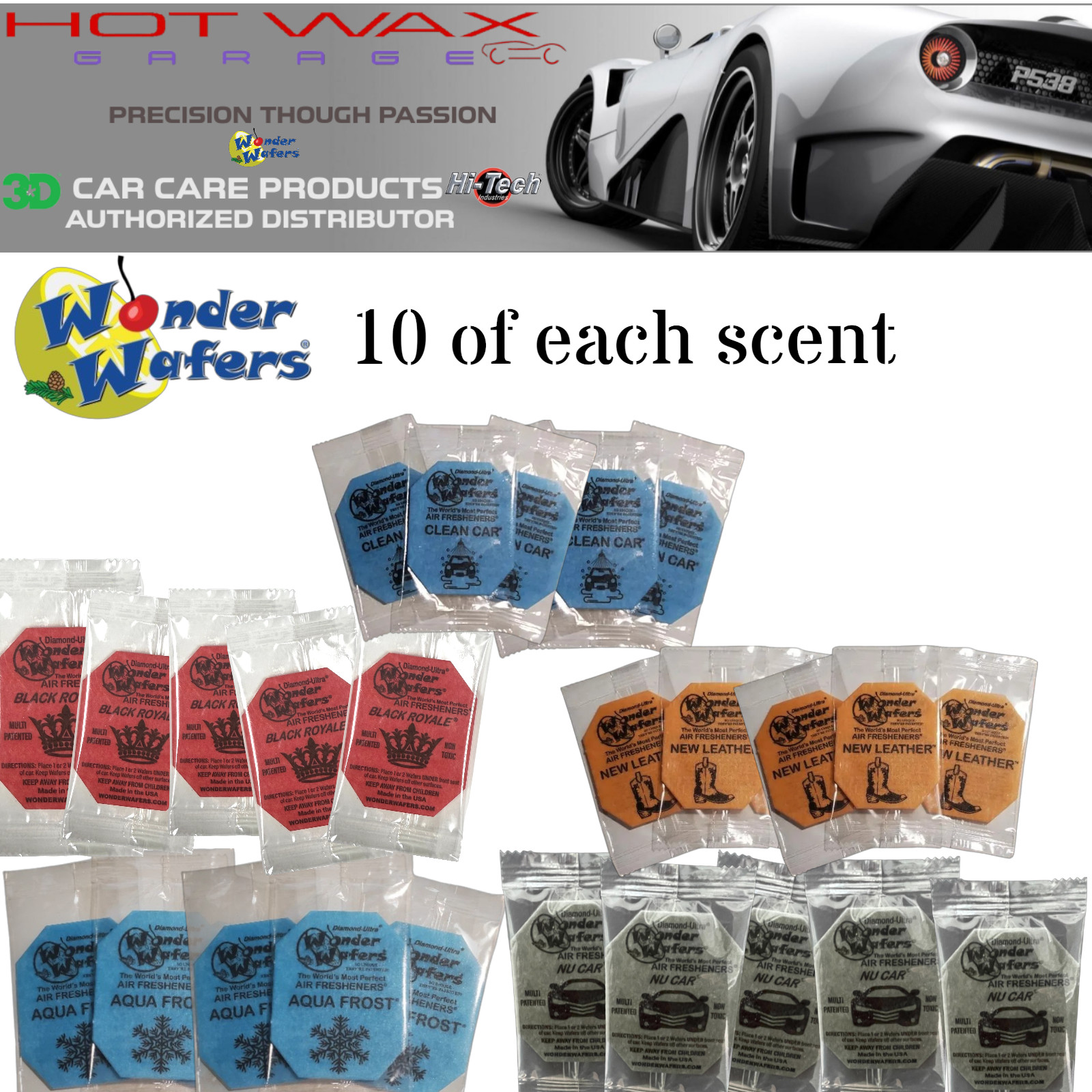 50 Wonder Wafers Air Fresheners Best 5 Scents x 10 For Auto Dealers, Detailers 1