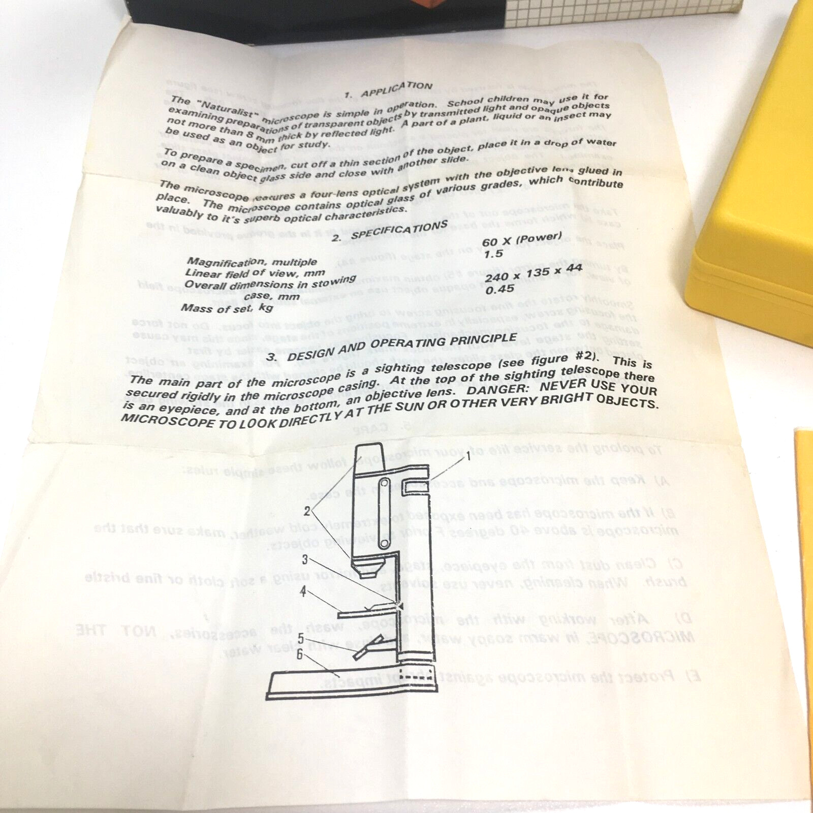 1989 Vintage The Naturalist Microscope by MedPro Systems Yellow Made in USSR
