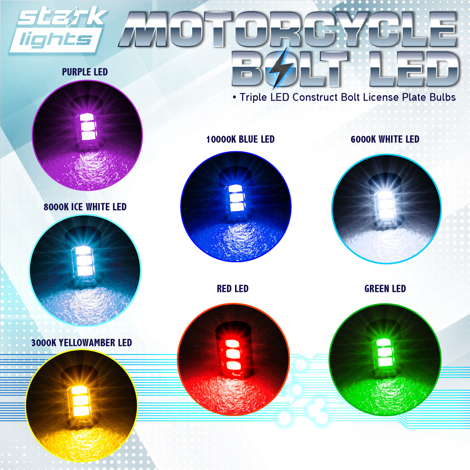 Motorcycle Screw Triple Row SMD LED Bolt Lamp Car License Plate Light High Power