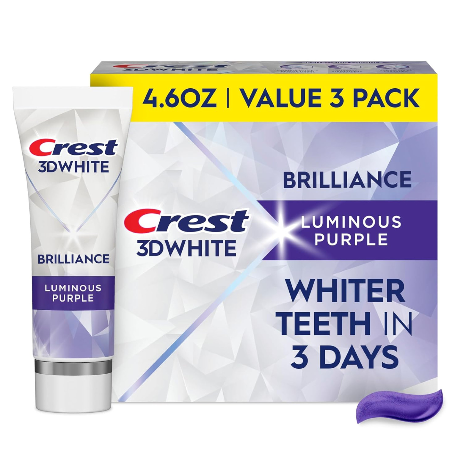 Crest 3D White Brilliance Luminous Purple Teeth Whitening Toothpaste, 4.6 oz Pac