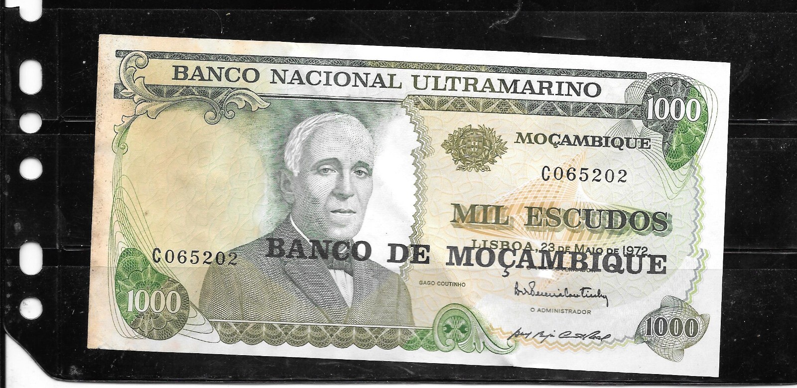 MOZAMBIQUE #119 197 XF CIRC  1000 ESCUDOS OVERPRINT BANKNOTE PAPER MONEY