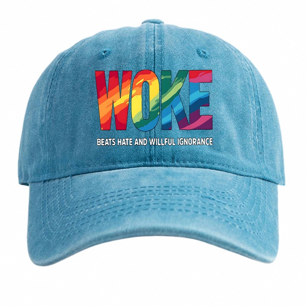 Woke Beats Hate&Willful Ignorance Quote Print Baseball Adjustable Cap