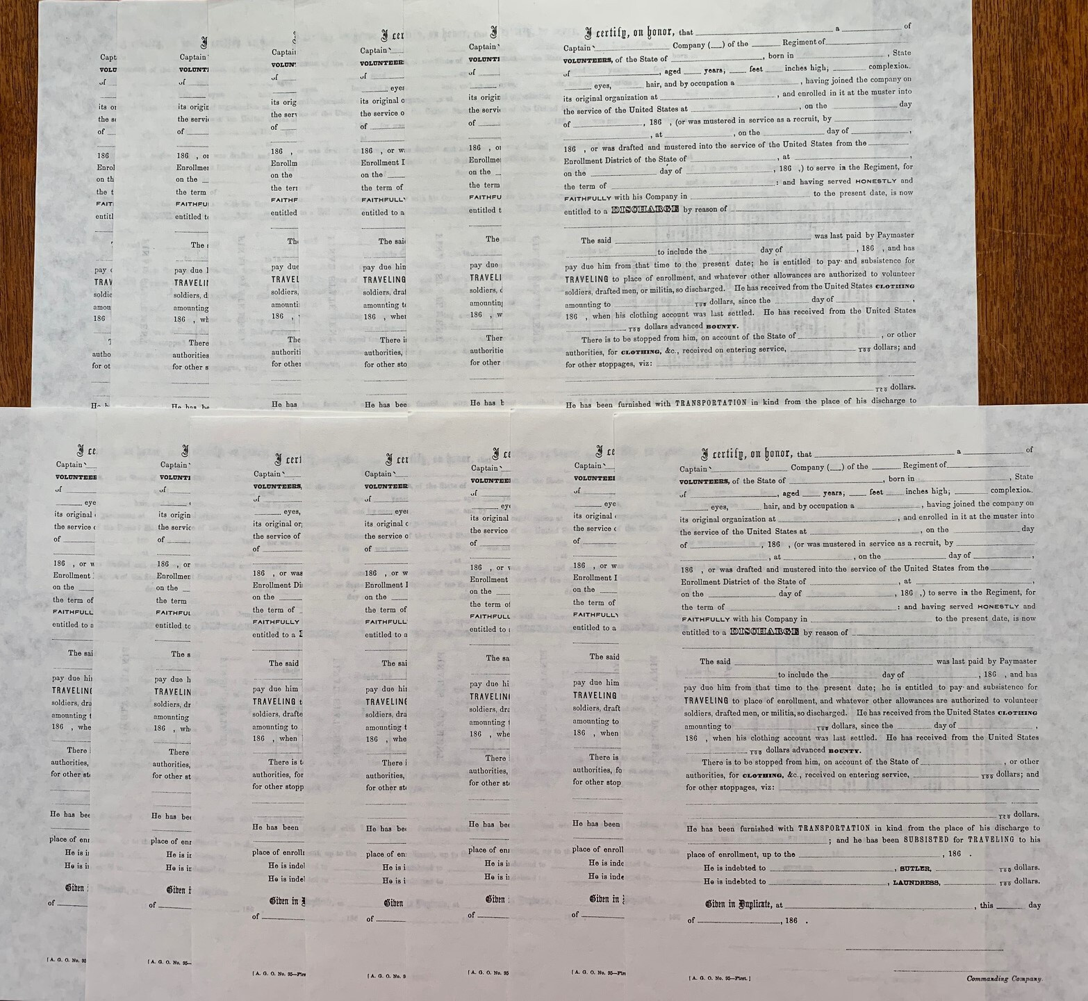 Civil War Discharge Paper Blank Forms