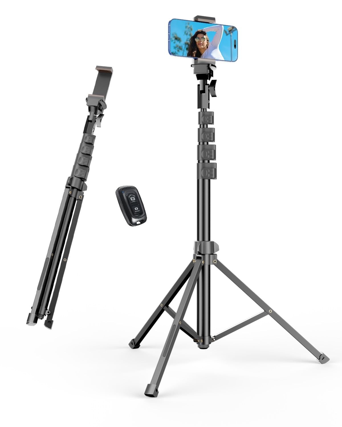62’’ Cell Phone Tripod Stand, Adjustable Floor Cellphone Tri Pod Holder with ...