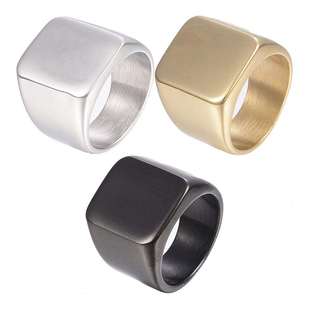 316 Stainless Steel Band Rings Men Wide Band Ring Rectangle Black Gold Z695