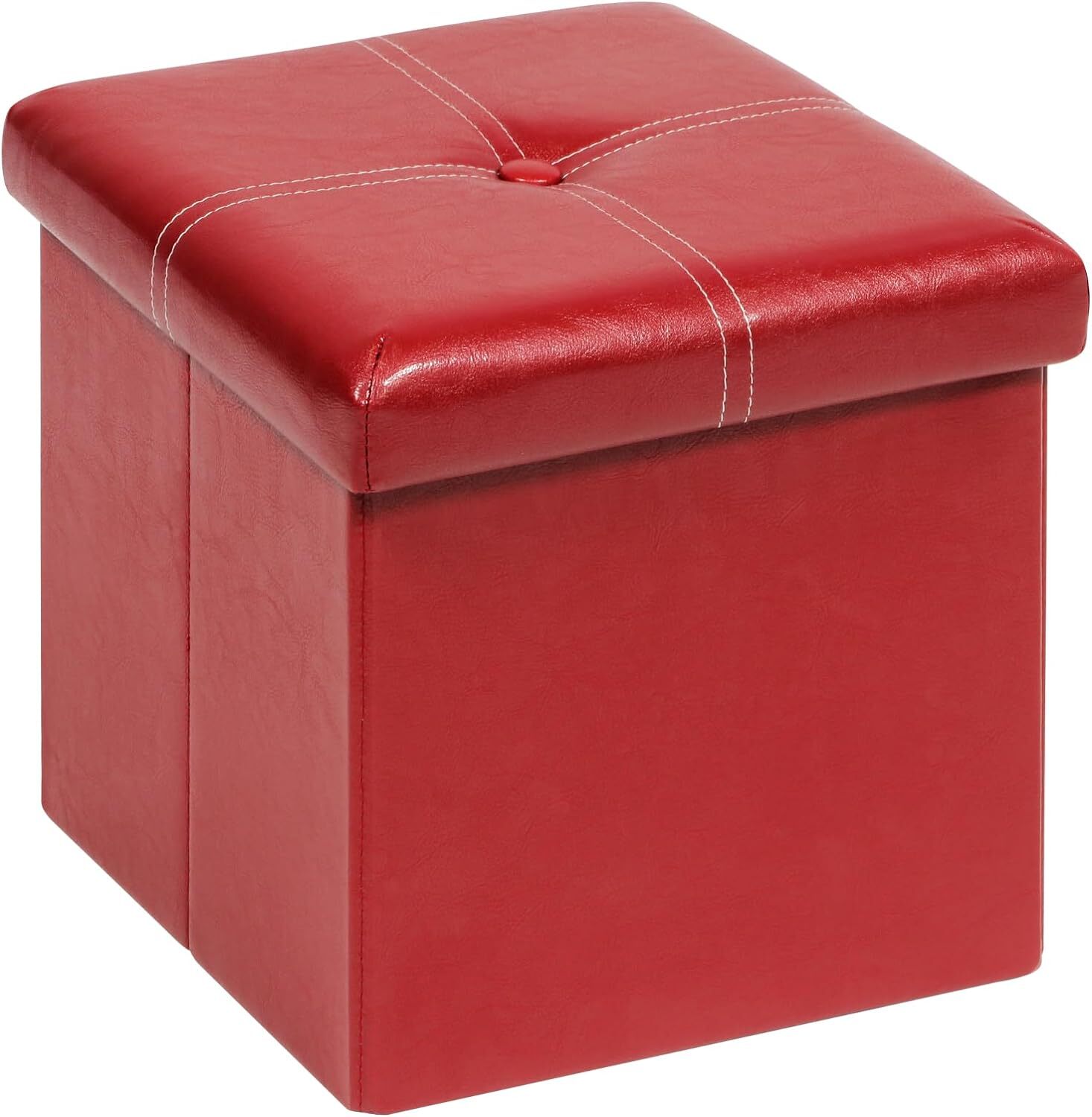 B FSOBEIIALEO Folding Storage Ottoman, Faux Leather Footrest Seat Small, Red