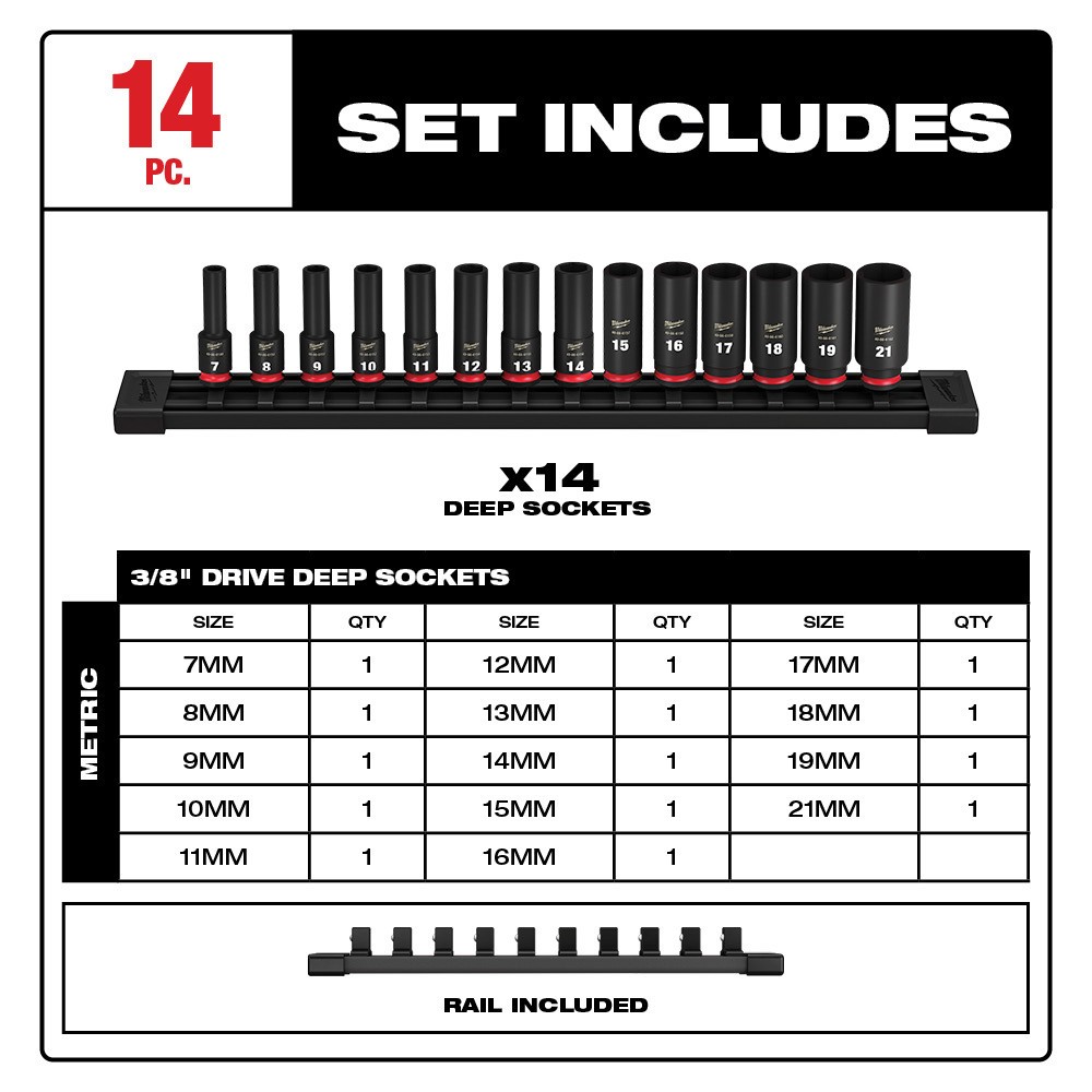 Milwaukee 49-66-7008 14PC SHOCKWAVE Impact Duty 3/8" Drive Metric 6Pt Socket Set