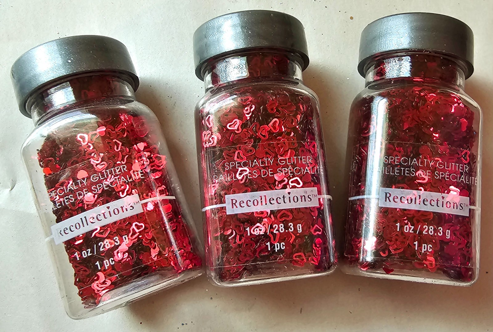 Recollections Red Heart Glitter Set Craft Confetti Jars DIY Tumblers Nails