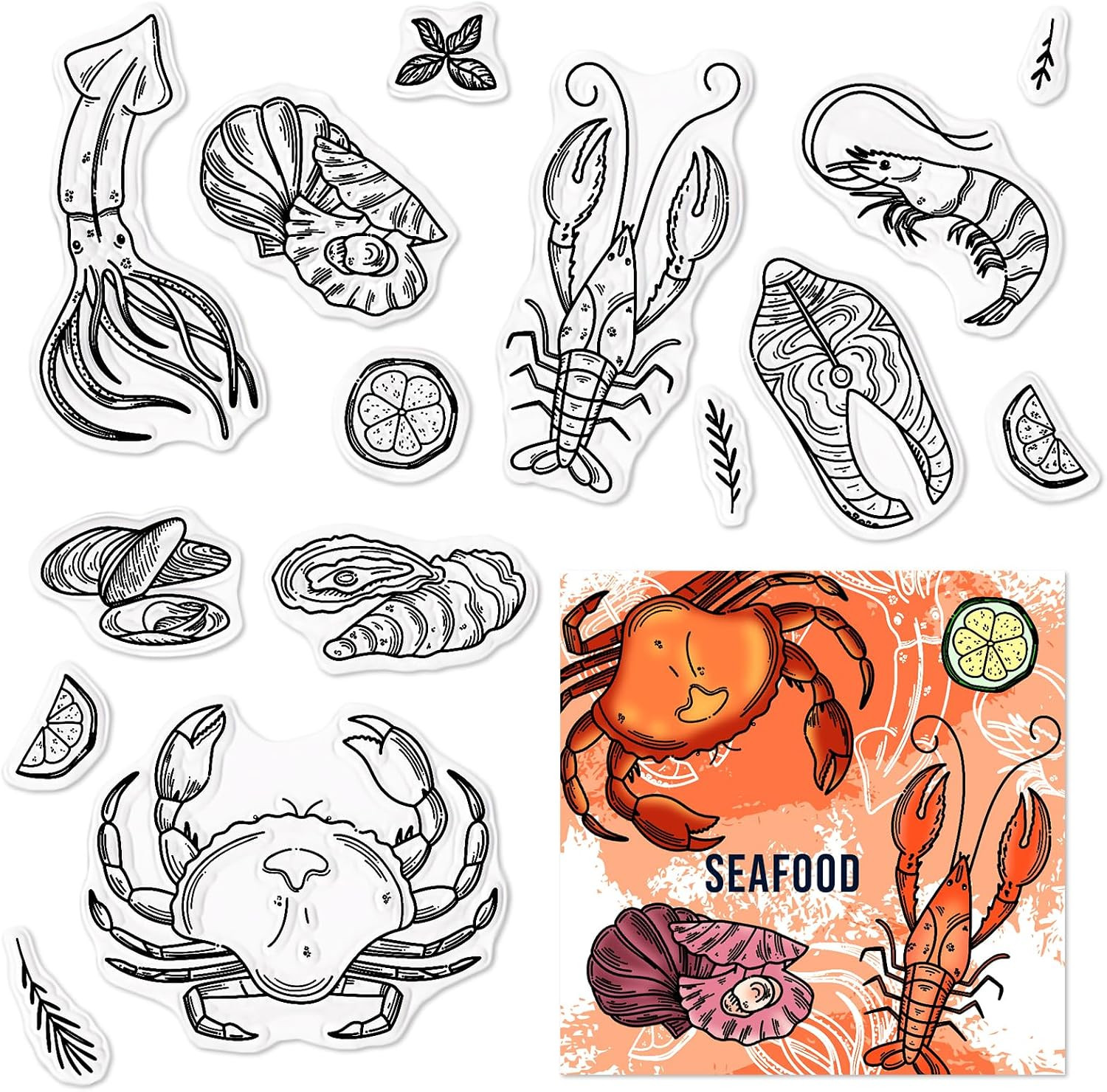 Seafood Clear Stamps for Card Making Marine Life Clear Rubber Stamps Summer Sea