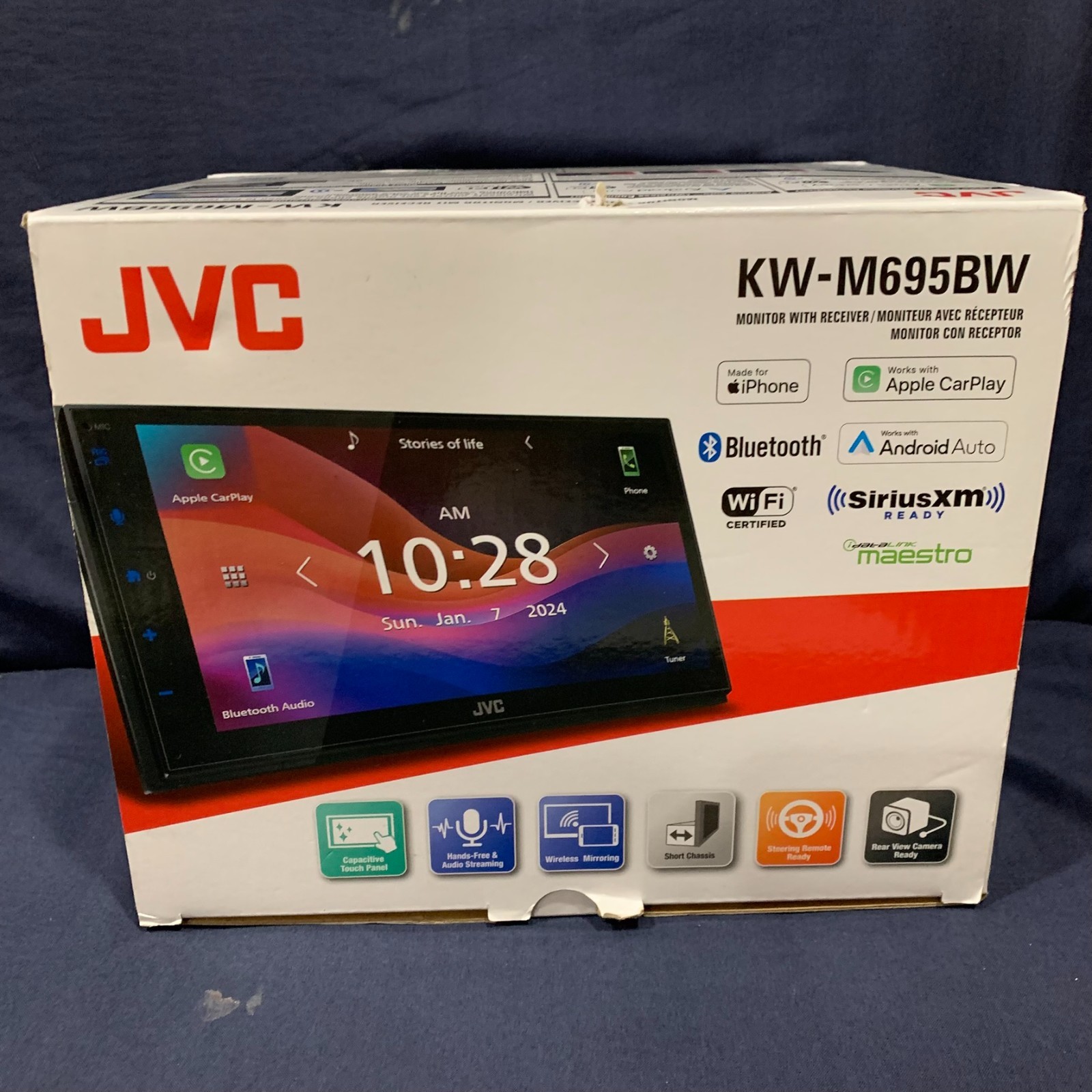 NEW JVC KW-M695BW, 2-DIN Digital Media Receiver, w/ Apple CarPlay & Android Auto